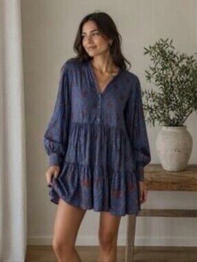 Celina Moon Tiered Babydoll Mini Dress Sz S